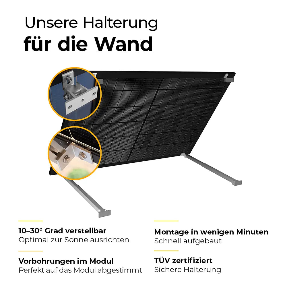 Balkonkraftwerk Halterung für die Wand - Set für ein Solarmodul