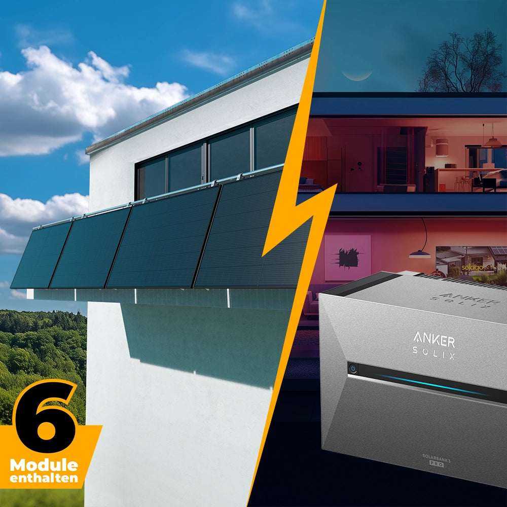Balkonkraftwerk mit Anker SOLIX Solarbank 3 Pro 3000W Glas-Glas bifazial - Komplettset Gitterbalkon