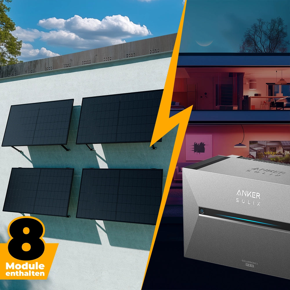 Balkonkraftwerk mit Anker SOLIX Solarbank 3 Pro 4000W Glas-Glas bifazial - Komplettset Wandmontage