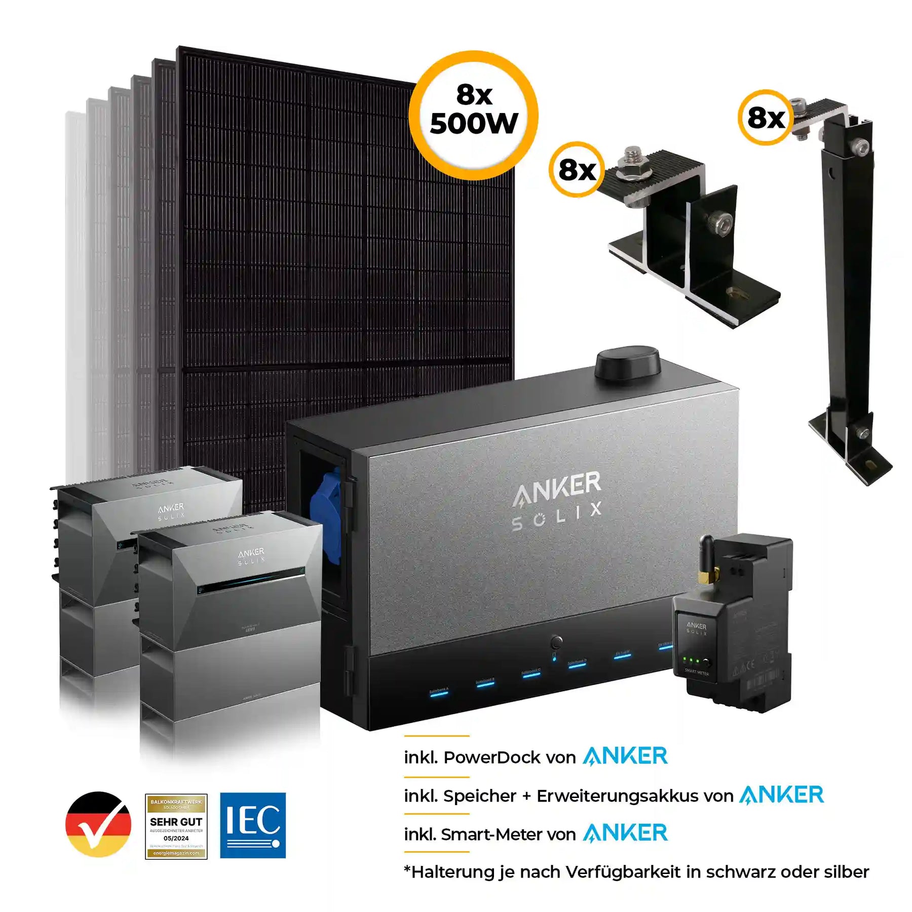 Anker Power Dock Set mit Speicher und 2x Anker SOLIX Solarbank 3 Pro 4000W - Komplettset Wandmontage