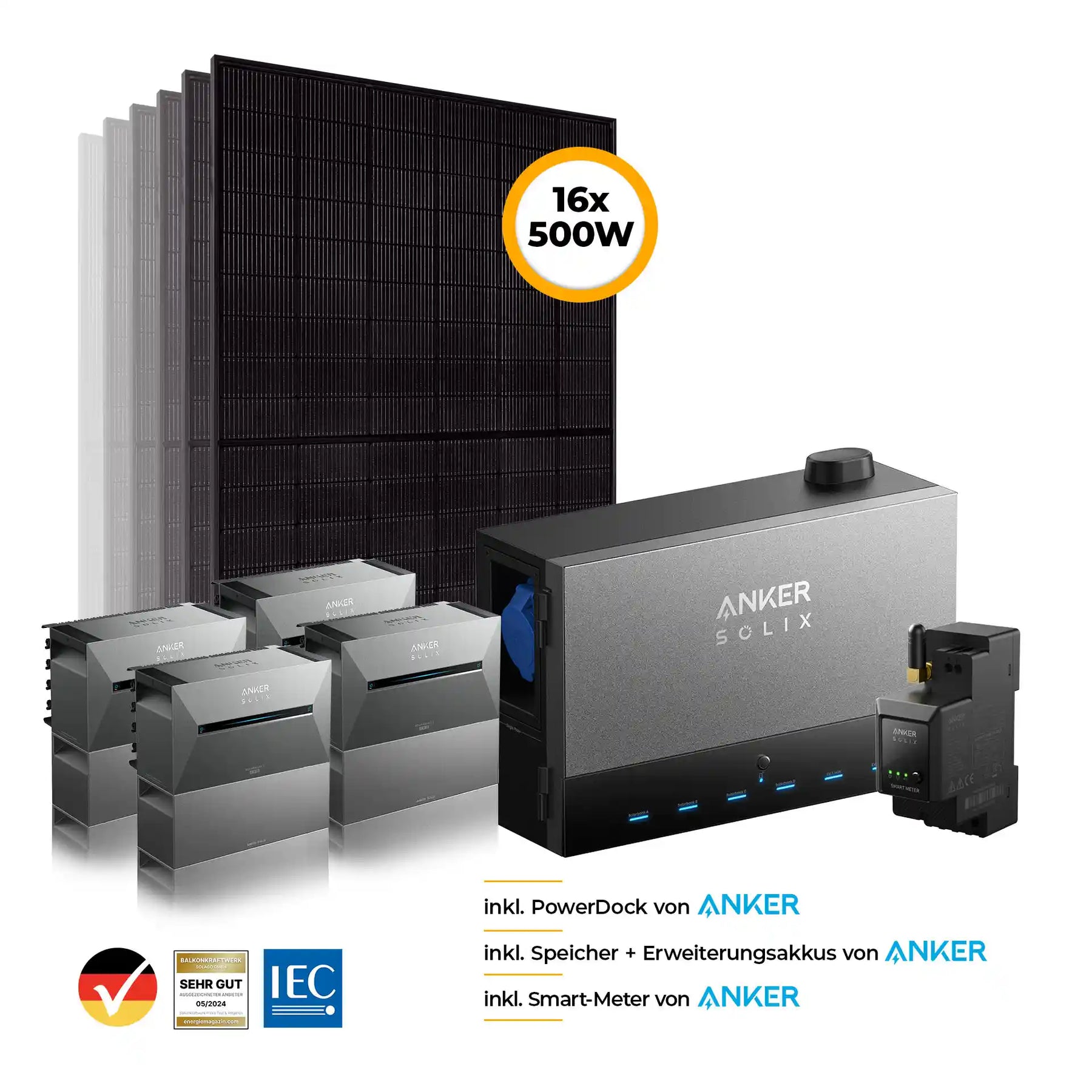 Anker Power Dock Set mit Speicher 8000W - inkl. 4x Anker SOLIX Solarbank 3 Pro