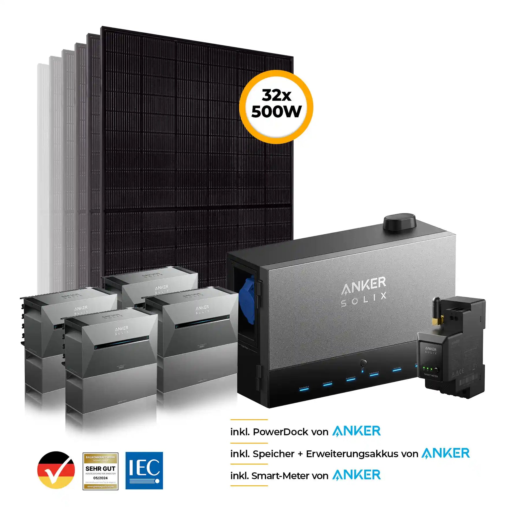 Anker Power Dock Set mit Speicher 16000W - inkl. 4x Anker SOLIX Solarbank 3 Pro