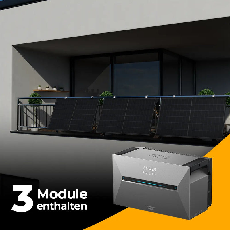 Balkonkraftwerk 1500W mit Speicher Anker SOLIX 3 Pro – Komplettset Gitterbalkon