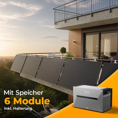 Solarkraftwerk 3000W mit Speicher Anker SOLIX 3 Pro - Komplettset Gitterbalkon