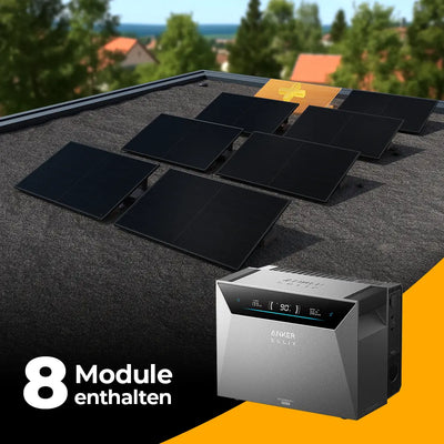 Solarkraftwerk 4000W mit Speicher Anker SOLIX 4 Pro - Komplettset Flachdach/Boden