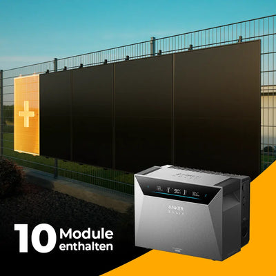 Solarkraftwerk 5000W mit Speicher Anker SOLIX 4 Pro - Komplettset Stabgitterzaun