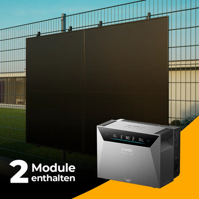 Balkonkraftwerk 1000W/800W mit Speicher Anker SOLIX 4 Pro - Komplettset Stabgitterzaun