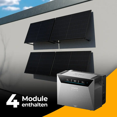 Balkonkraftwerk mit Anker SOLIX Solarbank 4 Pro 2000W Glas-Glas bifazial - Komplettset Wandmontage