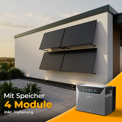 Balkonkraftwerk mit Anker SOLIX Solarbank 4 Pro 2000W Glas-Glas bifazial - Komplettset Wandmontage