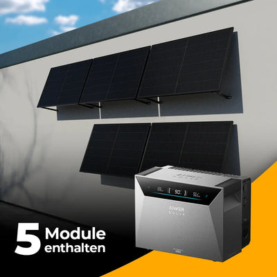 Solarkraftwerk 2500W mit Speicher Anker SOLIX 4 Pro - Komplettset Wandmontage