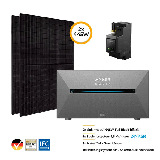 Balkonkraftwerk mit Speicher 800W Pro - inkl. Anker SOLIX Solarbank 2 Pro