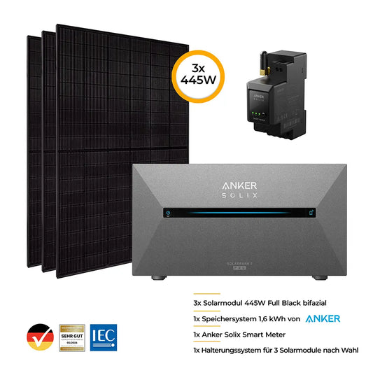 Balkonkraftwerk mit Speicher 1335W Pro - inkl. Anker SOLIX Solarbank 2 Pro