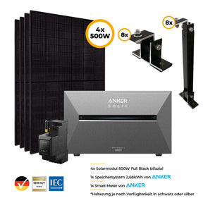 Balkonkraftwerk mit Anker SOLIX Solarbank 3 Pro 2000W Glas-Glas bifazial - Komplettset Flachdach/Boden
