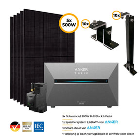 Balkonkraftwerk mit Anker SOLIX Solarbank 3 Pro 2500W Glas-Glas bifazial - Komplettset Flachdach/Boden Set Bild
