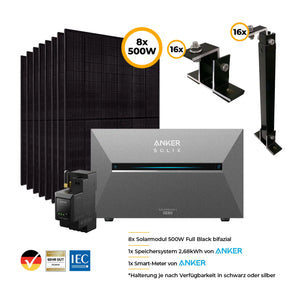 Balkonkraftwerk mit Anker SOLIX Solarbank 3 Pro 4000W Glas-Glas bifazial - Komplettset Flachdach/Boden Set Bild