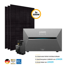 Balkonkraftwerk mit Speicher 1500W Pro - inkl. Anker SOLIX Solarbank 3 Pro