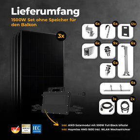 Gitterbalkon 1500W Balkonkraftwerk Lieferumfang – solago