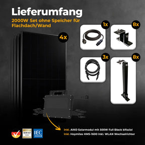 Balkonkraftwerk für das Flachdach/die Wand mit 2000W Lieferumfang
