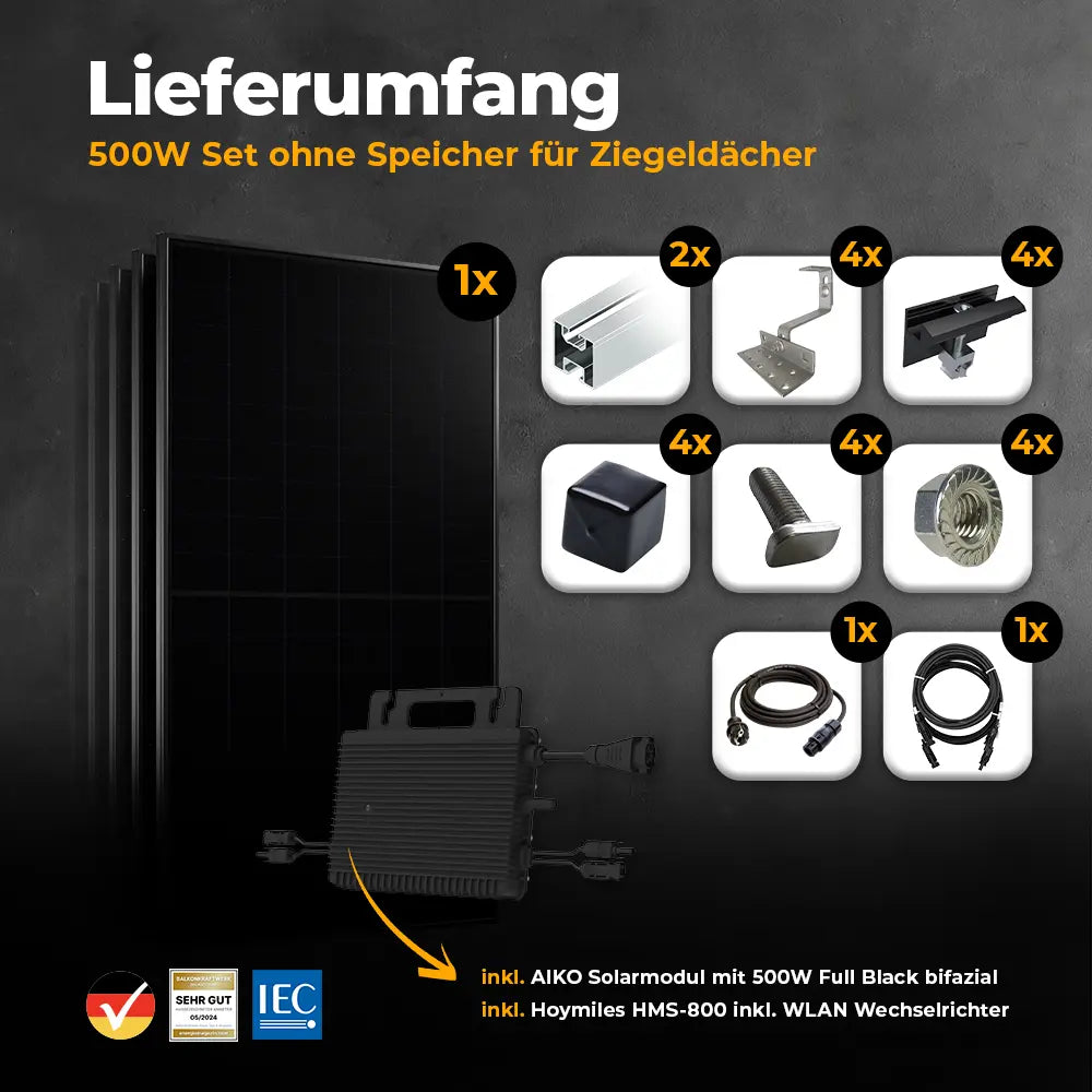 Balkonkraftwerk 500W – Komplettset Schrägdach