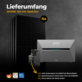 Balkonkraftwerk mit 2000W mit Speicher ohne Halterung - Lieferumfang