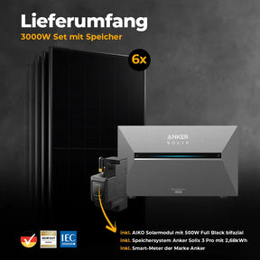 Balkonkraftwerk mit 3000W mit Speicher ohne Halterung - Lieferumfang