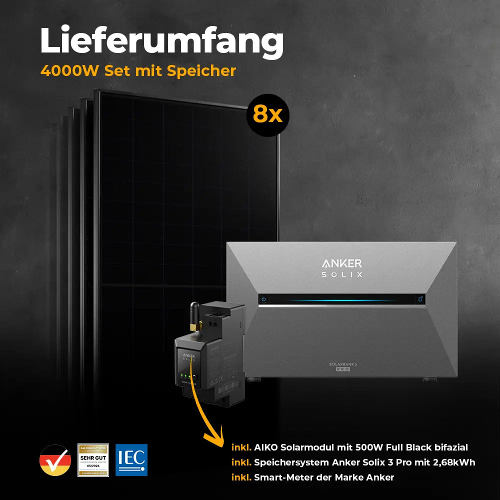 Balkonkraftwerk mit 4000W mit Speicher ohne Halterung - Lieferumfang