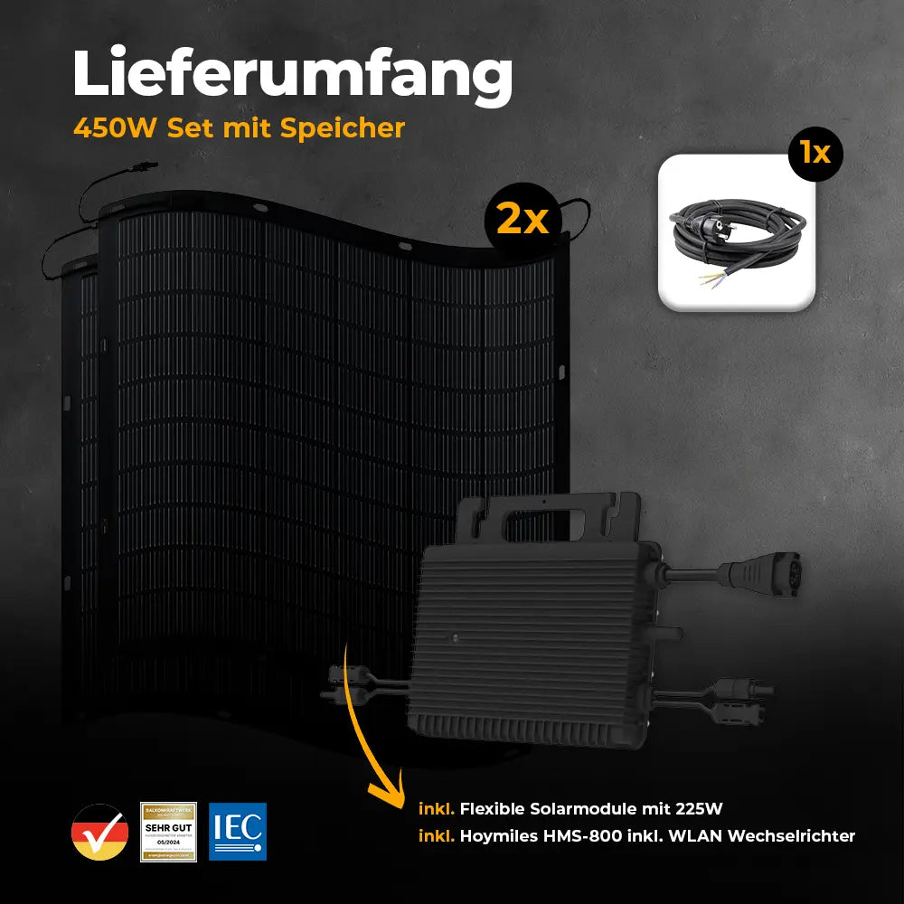 Balkonkraftwerk 450W Flexmodul ohne Speicher - Komplettset