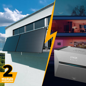 Balkonkraftwerk mit Anker SOLIX Solarbank 3 Pro 1000W/800W Glas-Glas bifazial - Komplettset Gitterbalkon
