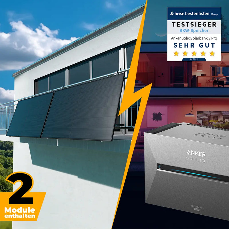 Balkonkraftwerk mit Anker SOLIX Solarbank 3 Pro 1000W/800W Glas-Glas bifazial - Komplettset Gitterbalkon