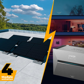 Balkonkraftwerk mit Anker SOLIX Solarbank 3 Pro 2000W Glas-Glas bifazial - Komplettset Flachdach/Boden