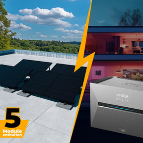 Balkonkraftwerk mit Anker SOLIX Solarbank 3 Pro 2500W Glas-Glas bifazial - Komplettset Flachdach/Boden