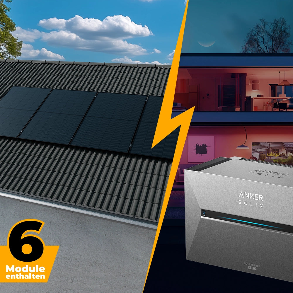 Balkonkraftwerk mit Anker SOLIX Solarbank 3 Pro 3000W Glas-Glas bifazial - Komplettset Schrägdach vertikal