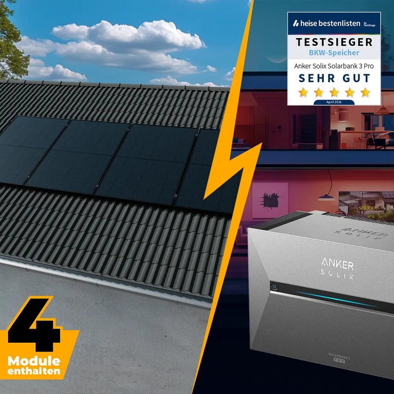 Balkonkraftwerk mit Anker SOLIX Solarbank 3 Pro 2000W Glas-Glas bifazial - Komplettset Schrägdach vertikal