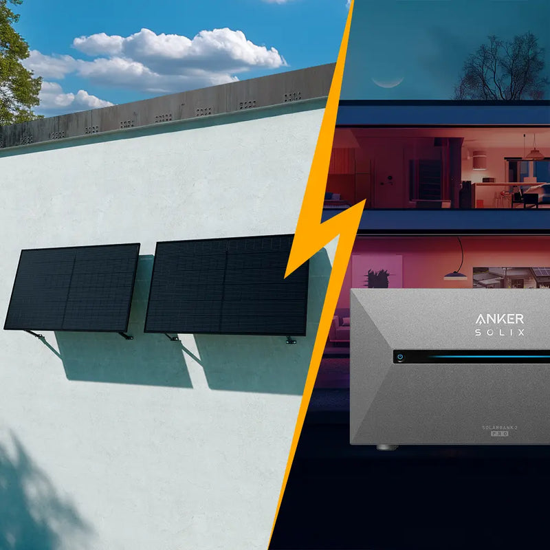 Balkonkraftwerk mit Speicher 1000W - inkl. Anker SOLIX Solarbank 2 Pro - Komplettset Wandmontage