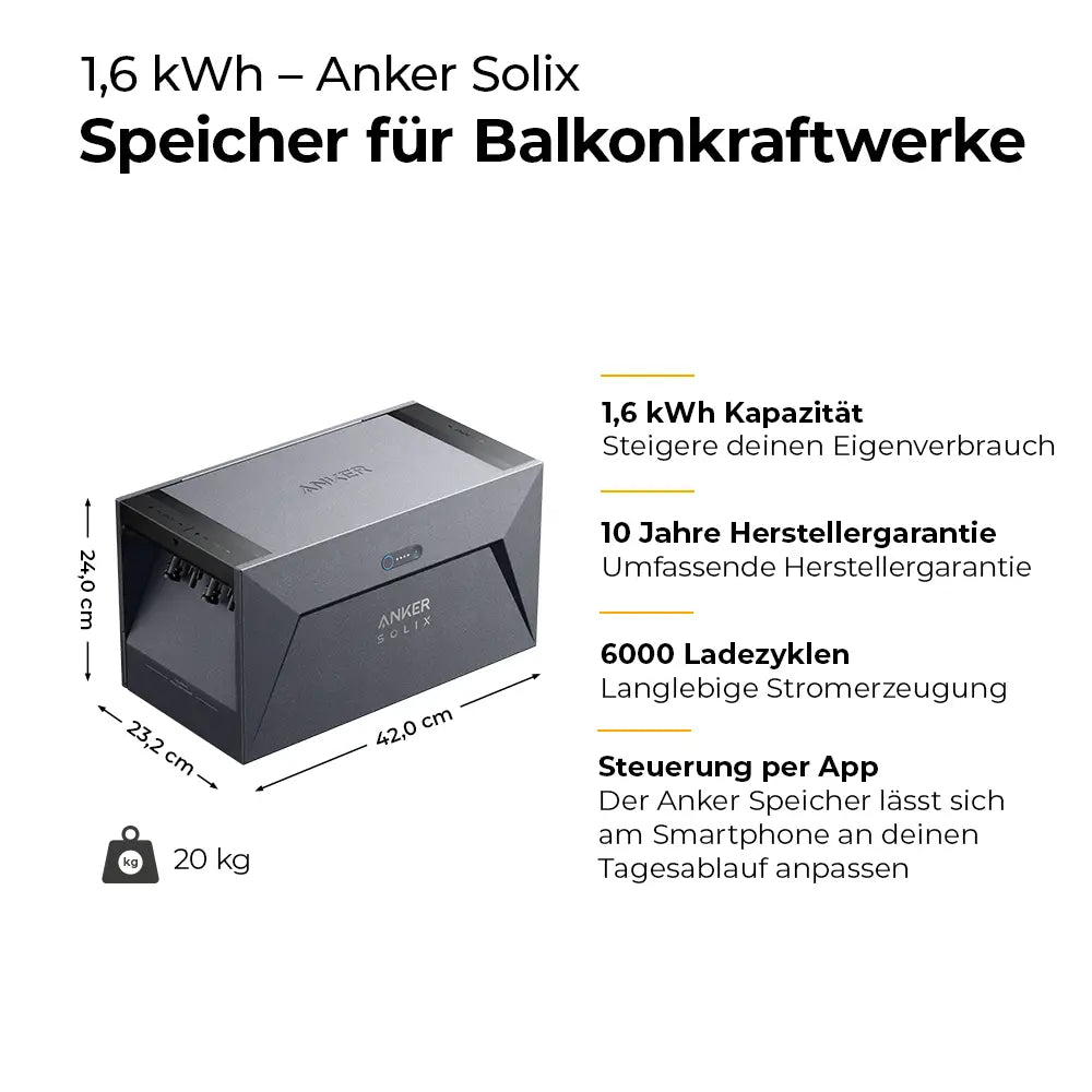 Balkonkraftwerk mit Speicher - Anker - 1,6 kWh Speichersystem - solago