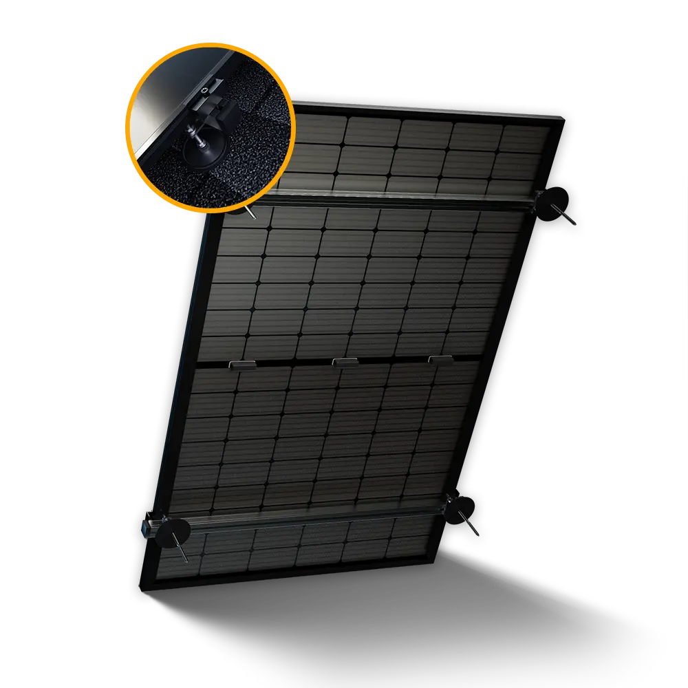 Balkonkraftwerk Halterung für das Bitumendach – Set für ein Solarmodul mit Detailansicht der Befestigung