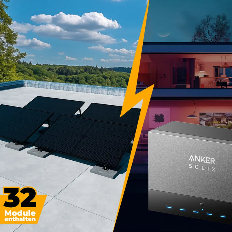Anker Power Dock Set mit Speicher und 4x Anker SOLIX Solarbank 3 Pro 16000W - Komplettset Flachdach/Boden