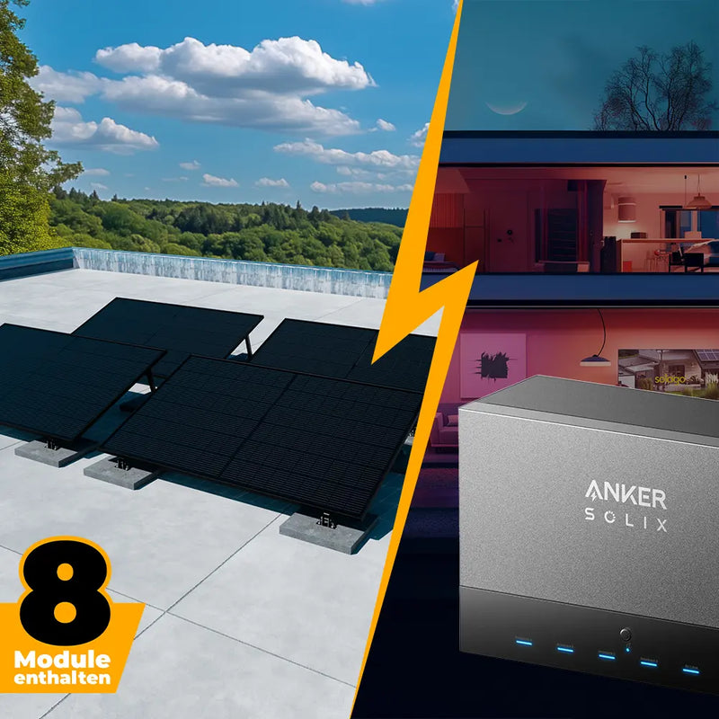 Anker Power Dock Set mit Speicher und 2x Anker SOLIX Solarbank 3 Pro 4000W - Komplettset Flachdach/Boden