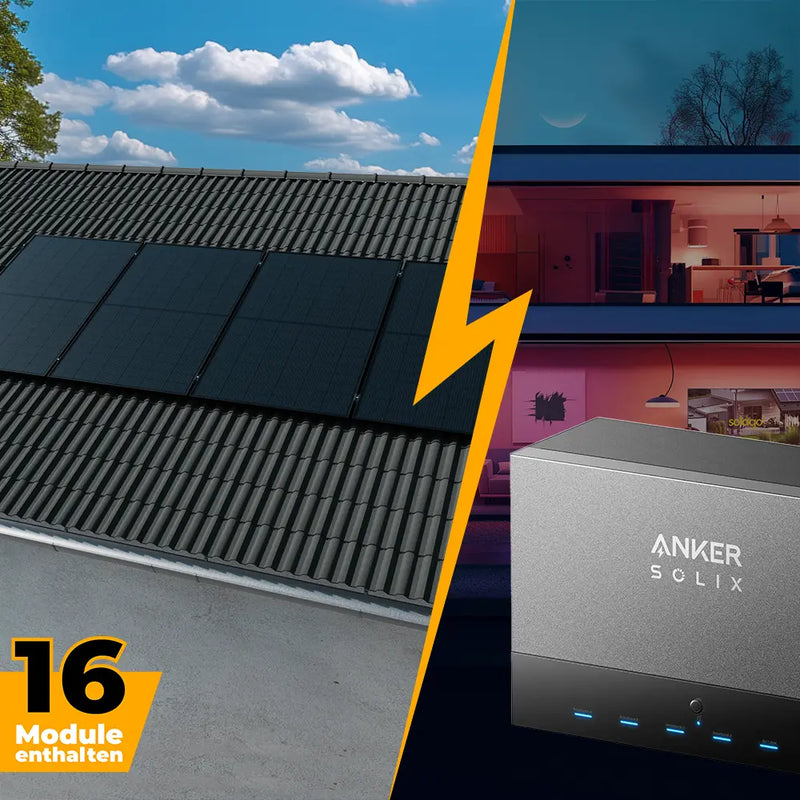 Anker Power Dock Set mit Speicher und 4x Anker SOLIX Solarbank 3 Pro 8000W - Komplettset Schrägdach