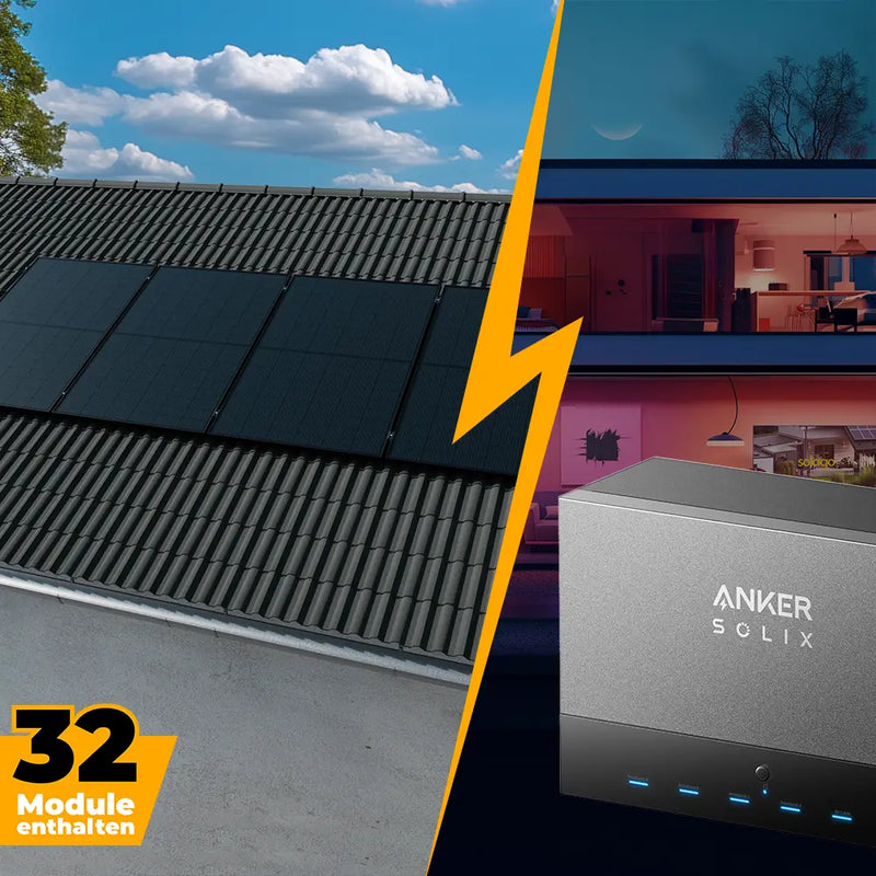 Anker Power Dock Set mit Speicher und 4x Anker SOLIX Solarbank 3 Pro 16000W - Komplettset Schrägdach