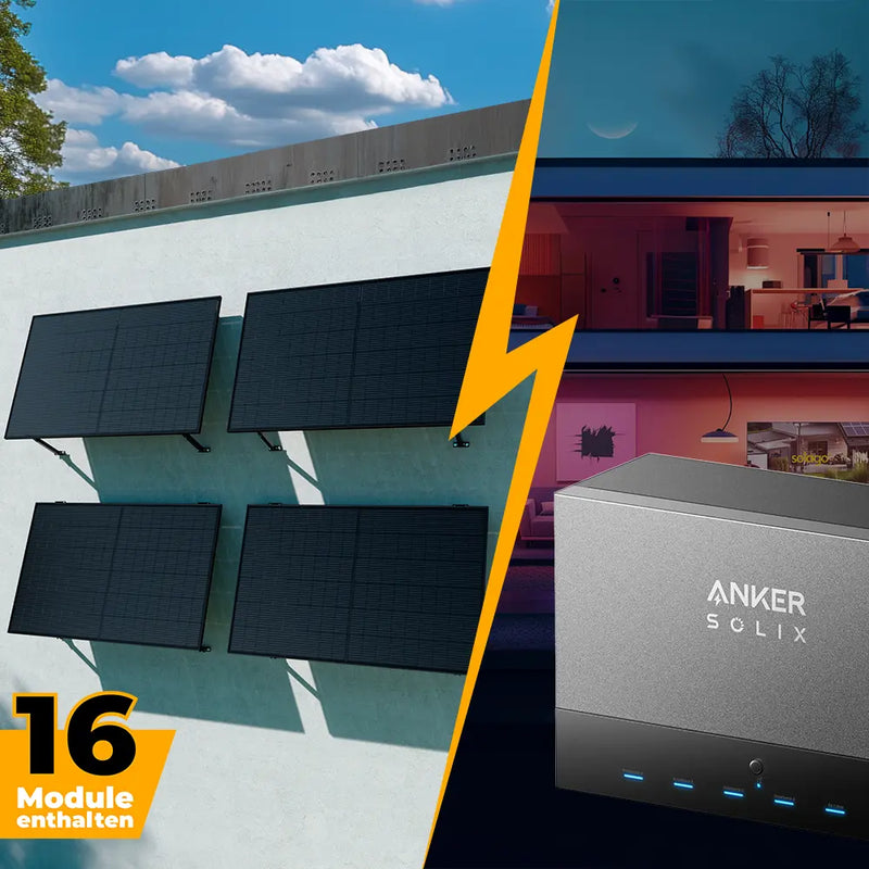 Anker Power Dock Set mit Speicher und 4x Anker SOLIX Solarbank 3 Pro 8000W - Komplettset Wandmontage