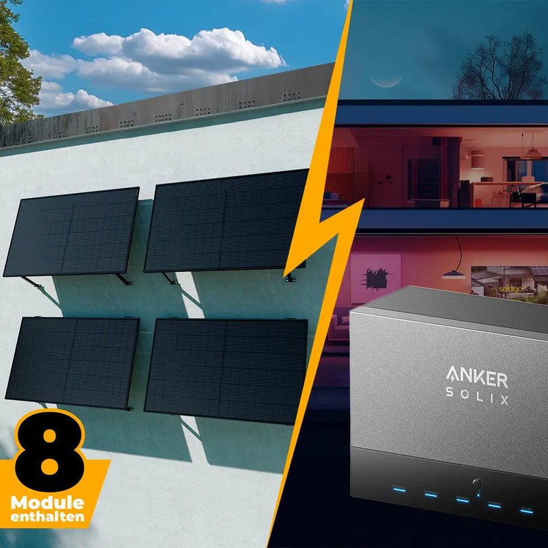 Anker Power Dock Set mit Speicher und 2x Anker SOLIX Solarbank 3 Pro 4000W - Komplettset Wandmontage