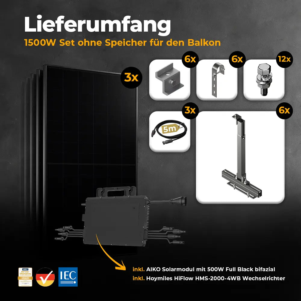 Gitterbalkon 1500W Balkonkraftwerk Lieferumfang – solago