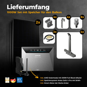 Balkonkraftwerk 1000W/800W mit Speicher Anker SOLIX 4 Pro - Komplettset Gitterbalkon