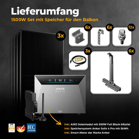 Balkonkraftwerk 1500W mit Speicher Anker SOLIX 4 Pro – Komplettset Gitterbalkon