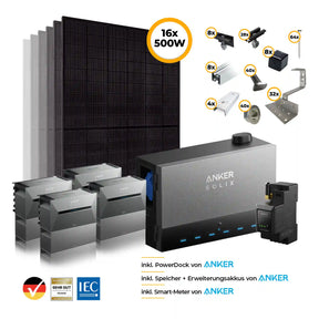 Anker Power Dock Set mit Speicher und 4x Anker SOLIX Solarbank 3 Pro 8000W - Komplettset Schrägdach