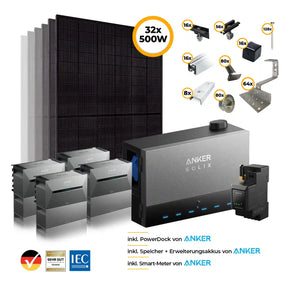 Anker Power Dock Set mit Speicher und 4x Anker SOLIX Solarbank 3 Pro 16000W - Komplettset Schrägdach