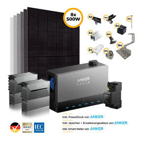 Anker Power Dock Set mit Speicher und 2x Anker SOLIX Solarbank 3 Pro 4000W - Komplettset Schrägdach