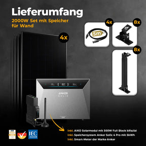Balkonkraftwerk mit Anker SOLIX Solarbank 4 Pro 2000W Glas-Glas bifazial - Komplettset Wandmontage