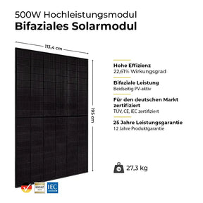 Solar-Hochleistungsmodul 500 Watt Bifazial 